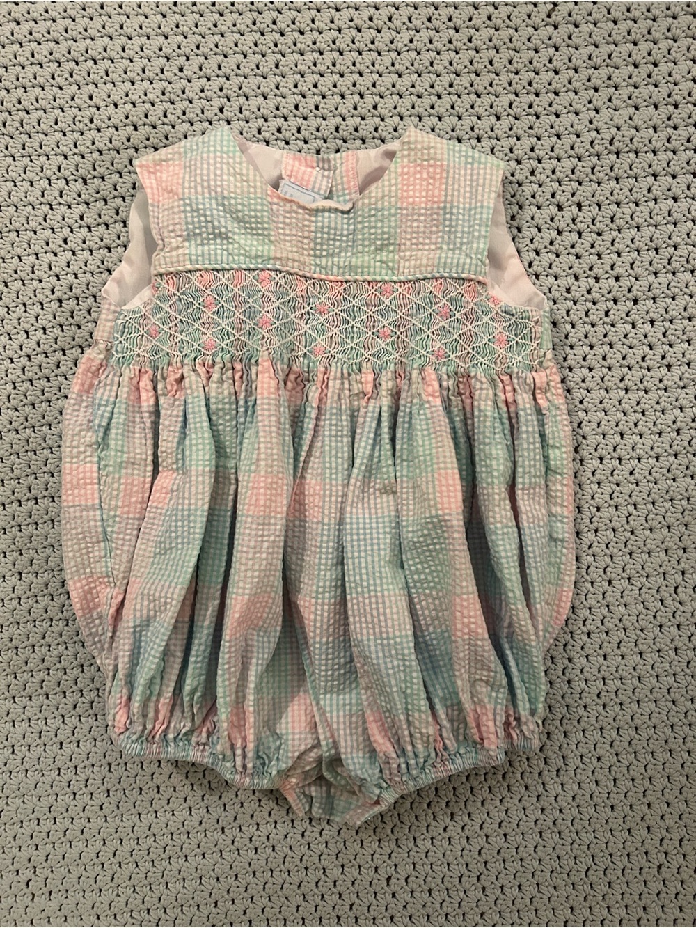 Little English Pastel Pink and Light Blue Gingham Smocked Bubble